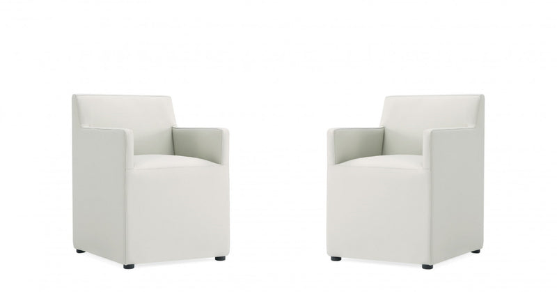 Anna Square Modern Vegan Leather Armchair in Stone Gray - Set of 2