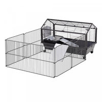 Pawhut Metal Small Rabbit Hutch Cage Main House Guinea Pig Hutch Small Animal Shed W/ Wheels And Bra