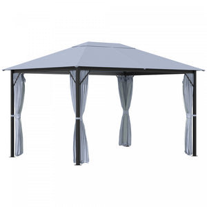 Outsunny 13' X 10' Gazebo Canopy Party Tent Shelter With Steel Frame, Curtains, Netting Sidewalls, Light Grey