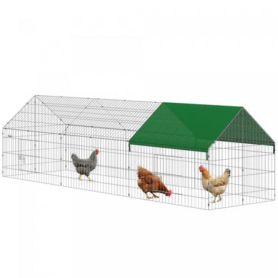 PawHut Metal Chicken Coop, 106" x 29.5" x 29.5" Small Animal Cage, Chicken Run for Yard, Portable Poultry Cage w/ UV-Resistant Cover for Rabbits, Ducks, Turtles, Guinea Pigs, Green