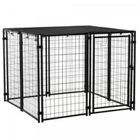 Pawhut Outdoor Dog Kennel, Welded Wire Steel Fence, Lockable Pet Playpen Crate, With Top Cover, Door