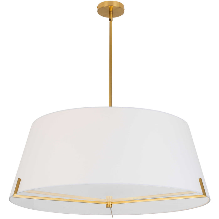 Dainolite Preston 4 Light Pendant 33\" Dia Aged Brass White Fabric Shade Lamp