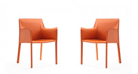 Paris Modern Vegan Leather Side Chair in Coral - Set of 2