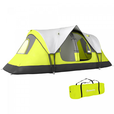 Outsunny Camping Tent, 6 Person Tent with 2 Bedroom, Rainfly, Green