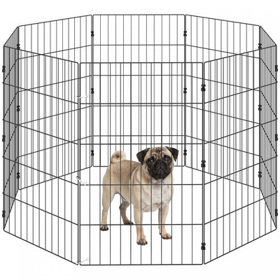 PawHut Foldable Dog Playpen, Expandable Metal Exercise Pet Fence with Grounding Stakes Indoor Outdoor Use for Small Medium Dogs, 20" x 32", 8 Panels, Black