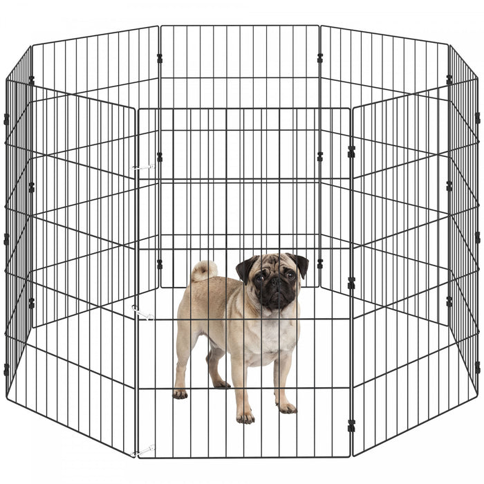 PawHut Foldable Dog Playpen, Expandable Metal Exercise Pet Fence with Grounding Stakes Indoor Outdoor Use for Small Medium Dogs, 20\" x 32\", 8 Panels, Black
