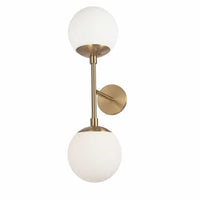 Dainolite Dayana 2 Light Wall Sconce Aged Brass White Glass Lamp