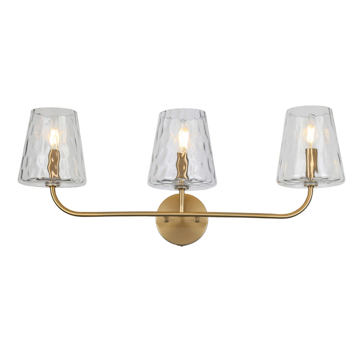 Dainolite Eleanor 3 Light Vanity Light Aged Brass Clear Hammered Glass Lamp