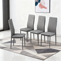 Ava Modern Diamond Grid Pattern Dining Chair Set (4-Pack) with Fireproof Leather and Metal Frame,Grey