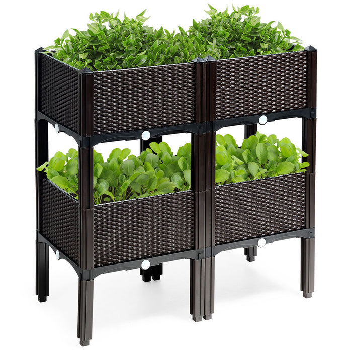 Costway Set Of 4 Raised Garden Bed Elevated Flower Vegetable Herb Grow Planter Box Brown