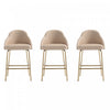 Gracie Modern Metal Upholstered Counter Stool in Tan and Gold - Set of 3