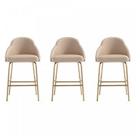 Gracie Modern Metal Upholstered Counter Stool in Tan and Gold - Set of 3