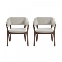 Blake Modern Faux Mohair Wood Armchair in Greige - Set of 2 Dining Chair 