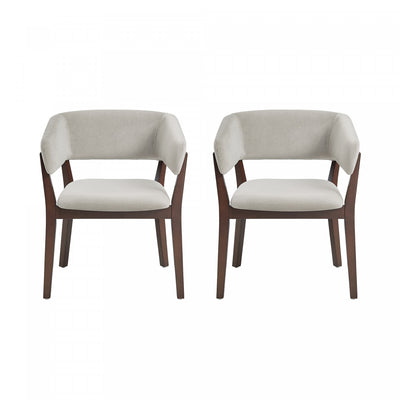 Blake Modern Faux Mohair Wood Armchair in Greige - Set of 2 Dining Chair | Fauteuil Blake moderne en faux mohair avec accoudoirs en bois, coloris grege - Lot de 2