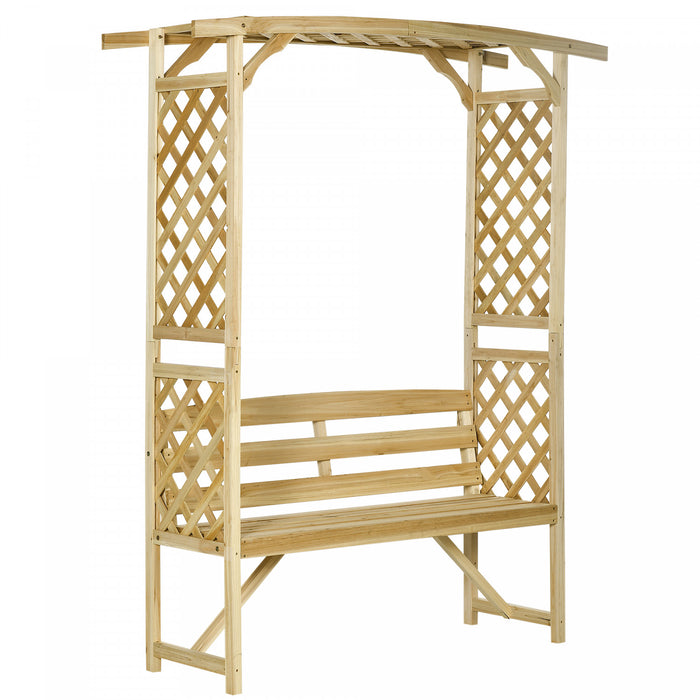 Outsunny Garden Arch With Bench, Wooden Garden Arbor For Vines, Natural