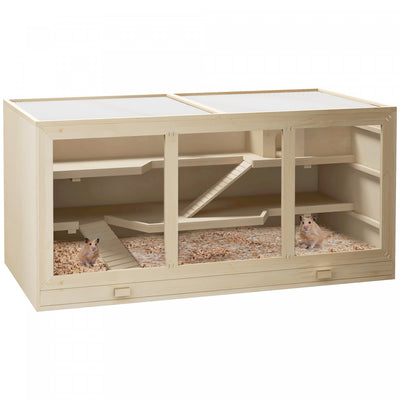 Pawhut Wooden Hamster Cage, Mouse Mice Rat Cage Small Animal Cage, 3 Tier Exercise Play House With S|Pawhut D2-0041 Cage De Hamster En Bois De Sapin Souris Rats Souris Petits Animaux Exercice Maison De