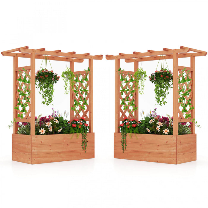 Costway 2 Pcs Raised Garden Bed With Trellis & Hanging Roof Drainage Elevated Planter Box