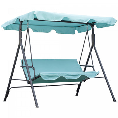 Outsunny 3-seat Patio Swing Chair With Adjustable Canopy Teal|Outsunny Balancoire De Patio A 3 Places Avec Auvent Reglable, Bleu Sarcelle