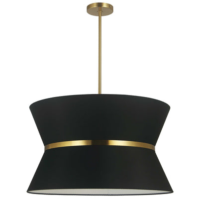Dainolite Caterine 4 Light Pendant 24" Dia Aged Brass Finish Gold Ring/Black Shade Lamp|Luminaire suspendu Caterine de Dainolite de 24 po de diamètre, avec abat-jour noir, anneau argenté, fini laiton vieilli et 4 ampoules
