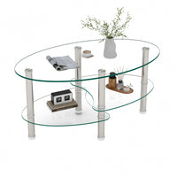 Sophia Modern Transparent Oval Glass Coffee Table with Stainless Steel Legs,Transparent 
