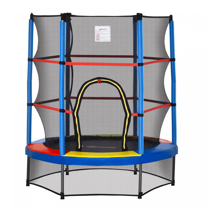 Outsunny Φ55\" Kids Trampoline With Enclosure Net Steel Frame Indoor Round Bouncer Rebounder Age 3 To 6 Years Old Multi-coloured