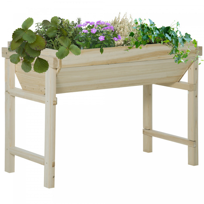 Outsunny 43\" X 24\" Raised Garden Bed, Wooden Elevated Planter Box With Non-woven Fabric For Vegetable, Flower, Herb In Patio, Backyard And Balcony, Natural
