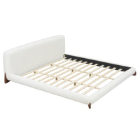 Emma Low Profile Platform Bed Frame with Curved Headboard and Boucle Upholstery, King Size,Cream White King Bed