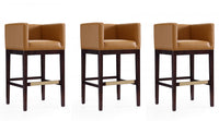 Kingsley Mid-Century Modern Wood Upholstered Barstool in Camel - Set of 3 