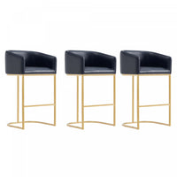 Louvre Mid-Century Modern Metal Upholstered Barstool in Black - Set of 3 Bar Stool