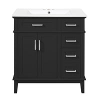 Savannah 30 Inch Bathroom Vanity with Ceramic Sink and Spacious Storage Cabinet, Black 