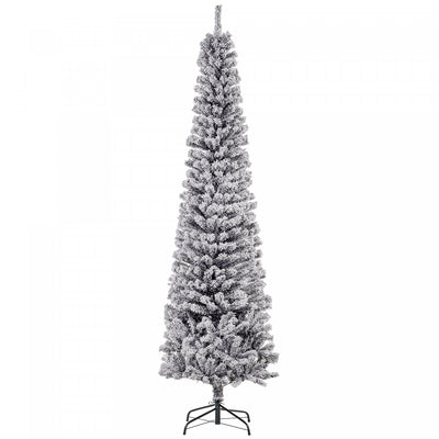 Homcom Snow Flocked Pencil Christmas Tree Slim Artificial Christmas Tree|Homcom Arbre De Noel Artificiel Fin Floque De Neige Artificielle 7.5pi
