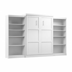 Bestar Pur Queen Murphy Bed with Two Shelving Units 136-Inch Wall Bed - White