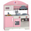Qaba Wooden Play Kitchen Set for Kids with Real Lights, Sounds, Pretend Toy Play Kitchen Playset with Microwave, Stove, Sink, 5PCs Accessories