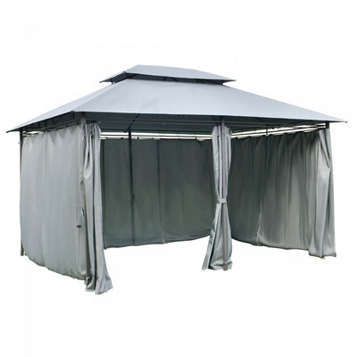 Outsunny 13'l X 10'w X 8.7'h Patio Gazebo Outdoor 2-tiers Garden Canopy Yard Sunshade Shelter With C|Outsunny 10 'x 13' Gazebo D'exterieur A Toit Souple Avec Rideaux, Tonnelle A Cadre En Acier A 2 Nive