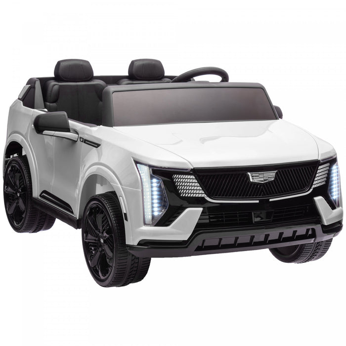 Qaba 2-seater Powered Ride-On Truck, 12v Cadillac Escalade Licensed Battery Powered Kids Electric Car With Remote Control, 4 Spring Suspension Wheels, Lights, Music Horn, For 3-8, White