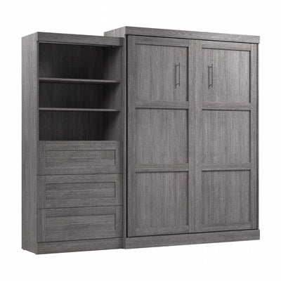 Bestar Pur Queen Murphy Bed and Shelving Unit with Drawers 101-Inch Wall Bed - Bark Grey|Grand lit escamotable mural Pur de Bestar de 101 po avec tablettes et tiroirs - gris écorce