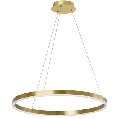 Dainolite Circulo Chandelier 34w Aged Brass Finish White Acrylic Diffuser Lamp|Lustre Circulo de Dainolite en acrylique blanc qui diffuse la lumière, avec fini laiton vieilli et ampoule de 34 W