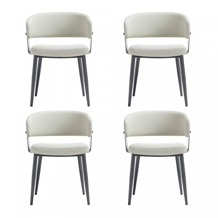 Luce Modern Textured Vegan Leather Metal Dining Chair in Oatmeal - Set of 4