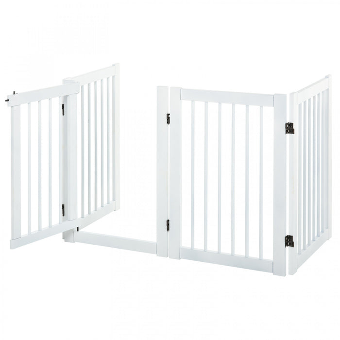 Pawhut Free Standing Wooden Pet Gate Indoor Dog Barrier Foldable Step Over Doorway Fence Safety Gate With Open Door Z Shape 4 Panel White