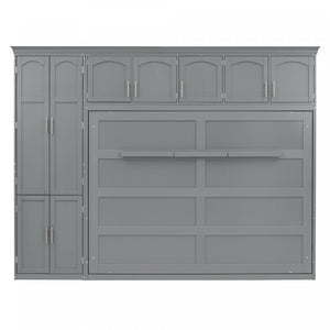 Eileen Space-saving Murphy Wall Bed With Cabinets, Queen Size, Grey