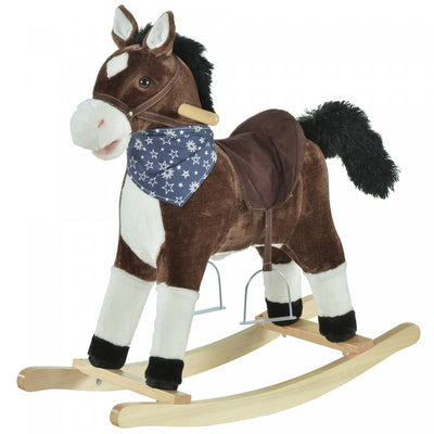 Qaba Kids Plush Ride-on Rocking Horse Toy Cowboy Rocker With Fun Realistic Sounds For Child 3-6 Year|Qaba Kids Peluche Cheval A Bascule Jouet Cowboy Rocker Avec Sons Realistes Amusants Pour Enfant 3-8