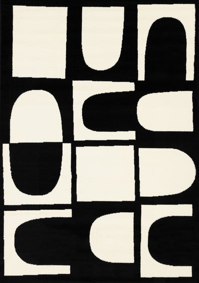 Florence Black White Dynamic Geometric Design, 7'9" x 10'6" Indoor Area Rug | Motif geometrique dynamique noir et blanc Florence, 7'9" x 10'6"