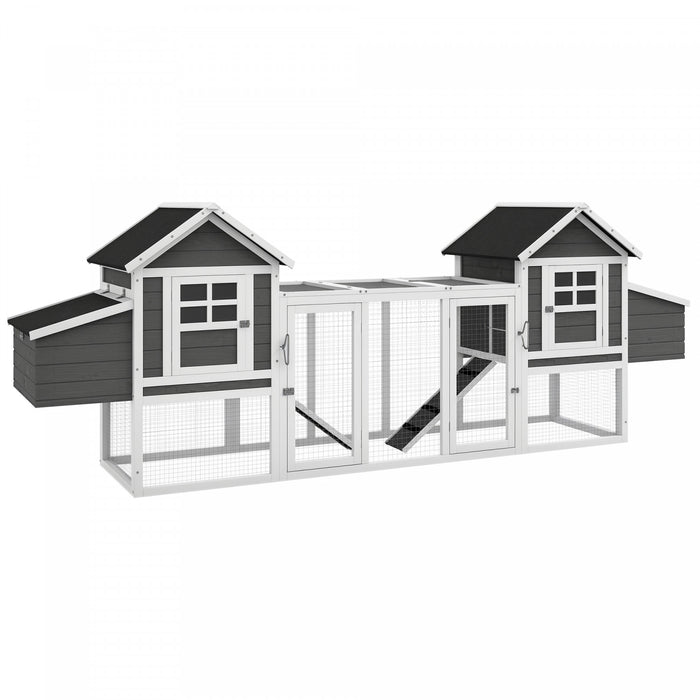 PawHut 123\" Extra Large Chicken Coop Wooden Poultry House Rabbit Hutch Hen Backyard with Outdoor Run Ramps and Nesting Boxes, Grey