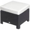 Outsunny Patio Rattan Ottoman w/ Cushion and Metal Frame for Garden, White