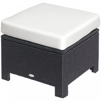 Outsunny Patio Rattan Ottoman w/ Cushion and Metal Frame for Garden, White