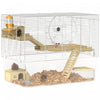 Pawhut Hamster Cage, Transparent Small Animal House With Deep Bottom, Wooden Ramp, Hut, Bathroom And Exercise Wheel For Hamster And Gerbil, 23.2\" L X 14\" W X 18.5\" H, Two Huts
