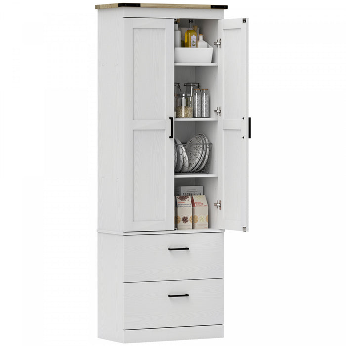 HOMCOM 67\" Tall Kitchen Pantry Cabinet with Adjustable Shelves Cream White