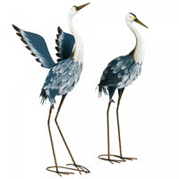 Outsunny 2pcs Heron Garden Statues, Metal Yard Art Bird Sculptures, Blue