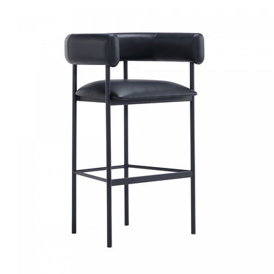 Onda Contemporary Vegan Leather Metal Upholstered Barstool in Black | Tabouret de bar contemporain Onda en cuir vegetalien et metal, rembourre, noir