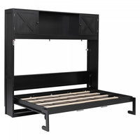 Ethan Solid Wood Murphy Bed with Storage Cabinets,Full Size,Black Full Bed 